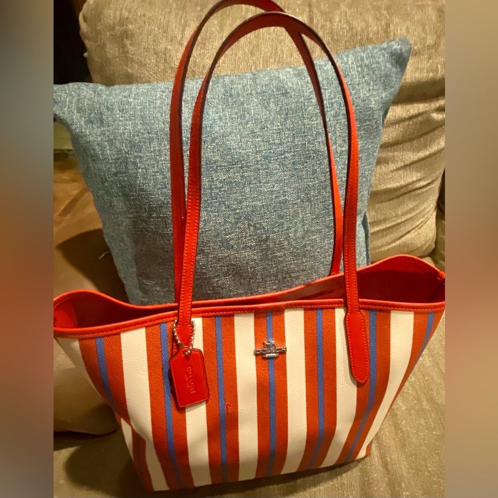 NWOT Coach Large city Tote Bag with Striped Print (Sold Out) CT825 - Picture 6 of 12